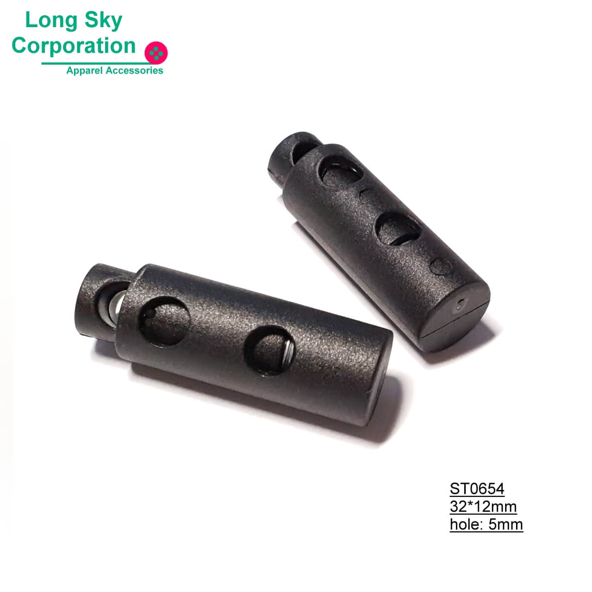 (#ST0654) 5mm繩用兩孔長筒狀塑膠彈簧繩扣