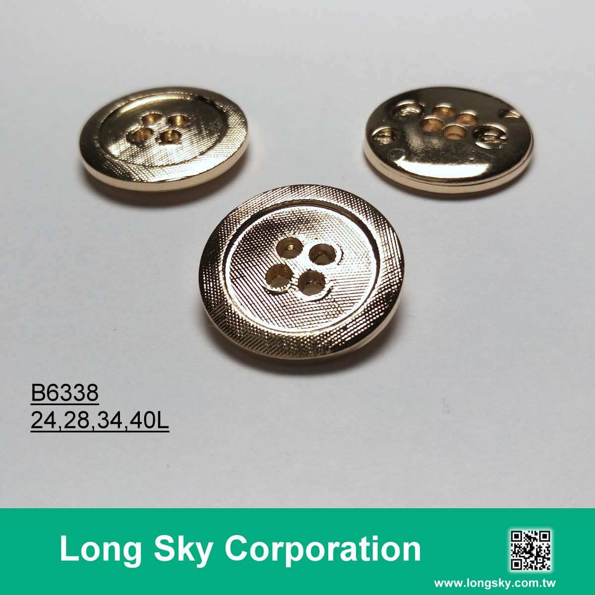 (B6338/24L,28L,34L,40L) 4洞金屬電鍍效果套裝鈕釦
