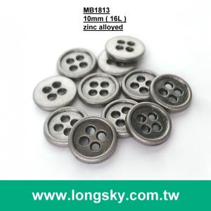 (MB1813/16L) 10mm 4孔鋅合金無鎳電鍍古銀色小尺寸流行服裝鈕釦